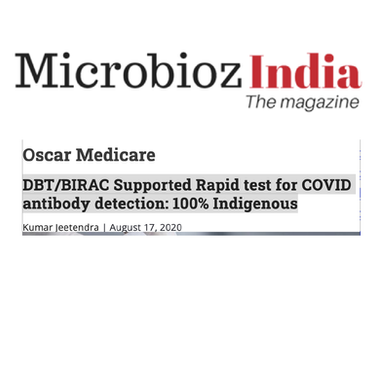 Microbioz India: DBT/BIRAC Supported Rapid test for COVID antibody detection -100% Indigenous